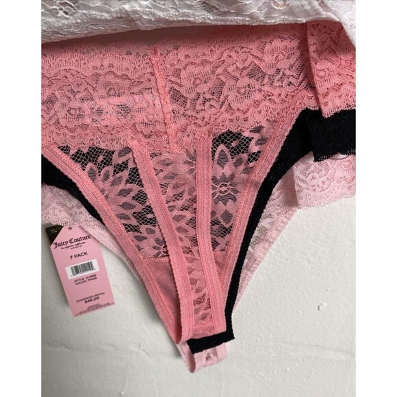 Juicy Couture Floral Lace Thong Size XL Crystal Rhinestone Trim 7 Pack Pink - Picture 12 of 12